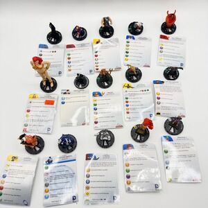 Heroclix DC Comics Uncommon, Super Rare, Unique Mixed Lot of 15 with Cards Lot C